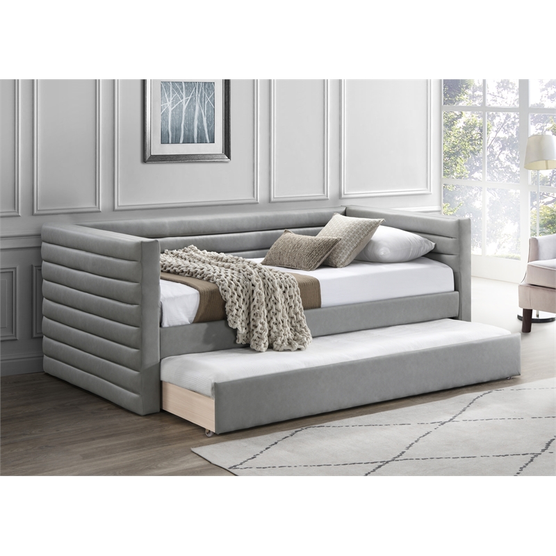 Pemberly Row Contemporary Soft Gray Vegan Leather Twin Daybed