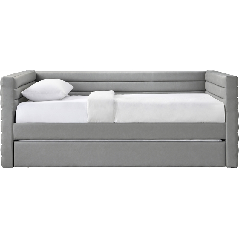 Pemberly Row Contemporary Soft Gray Vegan Leather Twin Daybed
