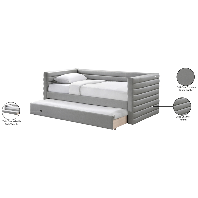 Pemberly Row Contemporary Soft Gray Vegan Leather Twin Daybed