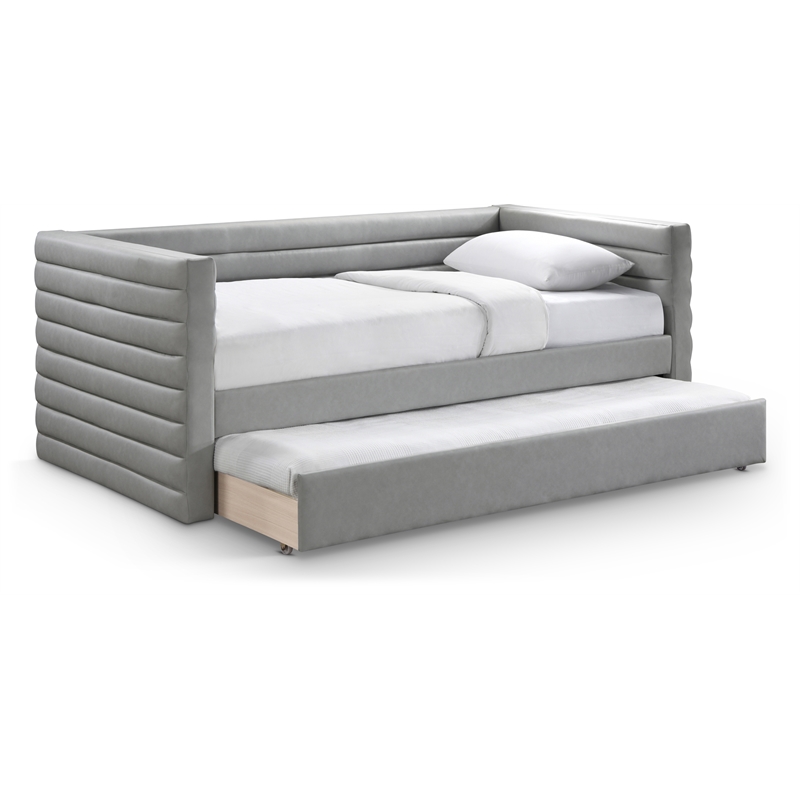 Pemberly Row Contemporary Soft Gray Vegan Leather Twin Daybed