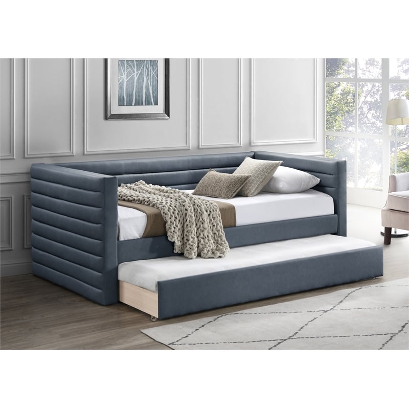 Pemberly Row Contemporary Soft Navy Vegan Leather Twin Daybed