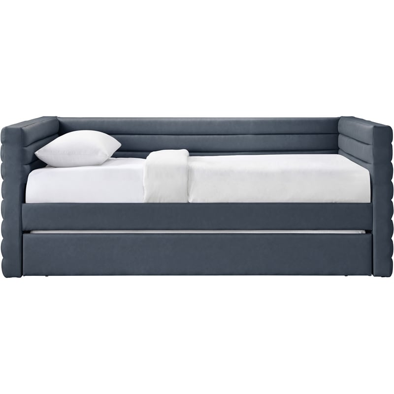 Pemberly Row Contemporary Soft Navy Vegan Leather Twin Daybed