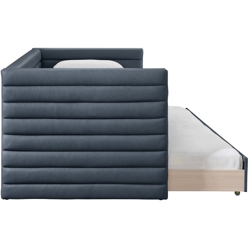 Pemberly Row Contemporary Soft Navy Vegan Leather Twin Daybed