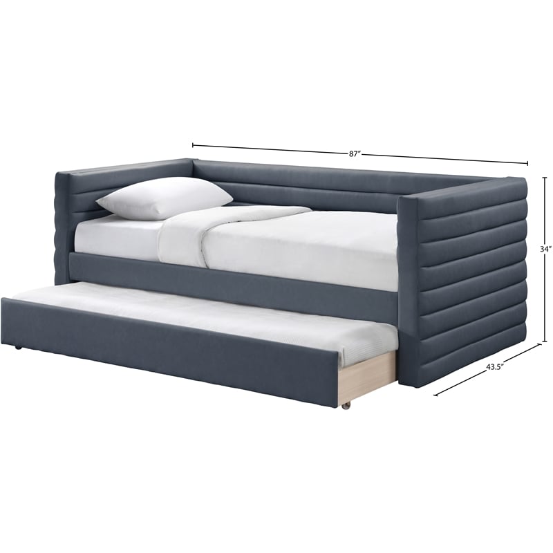 Pemberly Row Contemporary Soft Navy Vegan Leather Twin Daybed