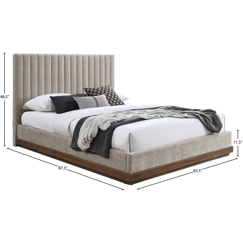 Pemberly Row Contemporary Soft Beige Chenille Fabric King Bed