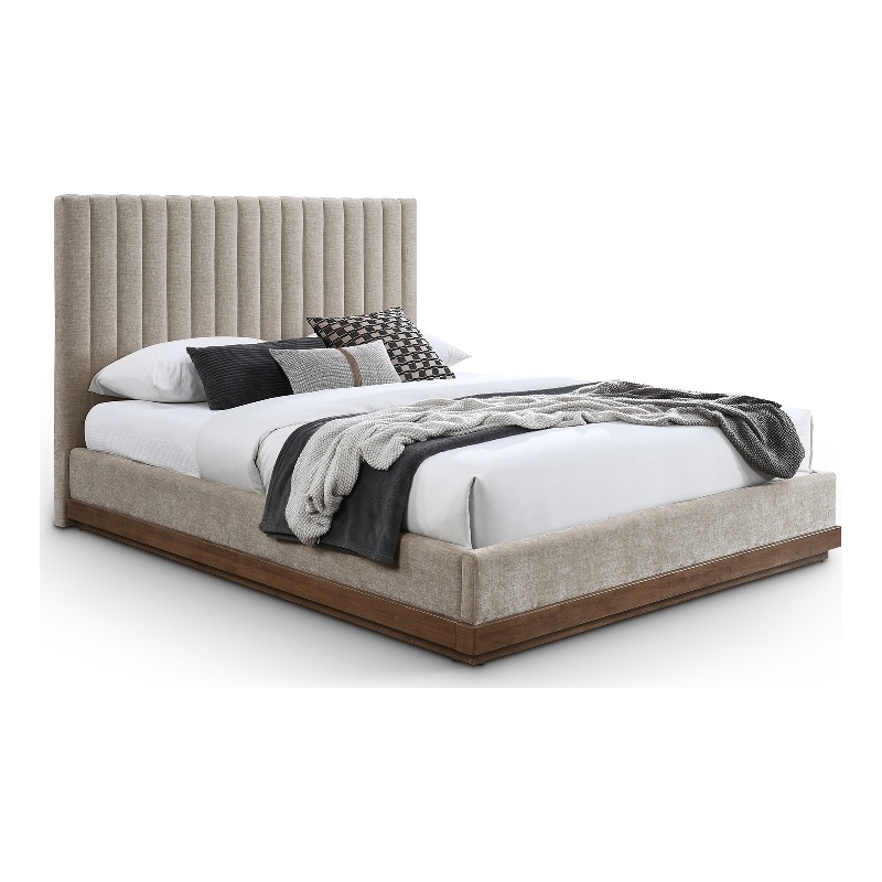 Pemberly Row Contemporary Soft Beige Chenille Fabric King Bed