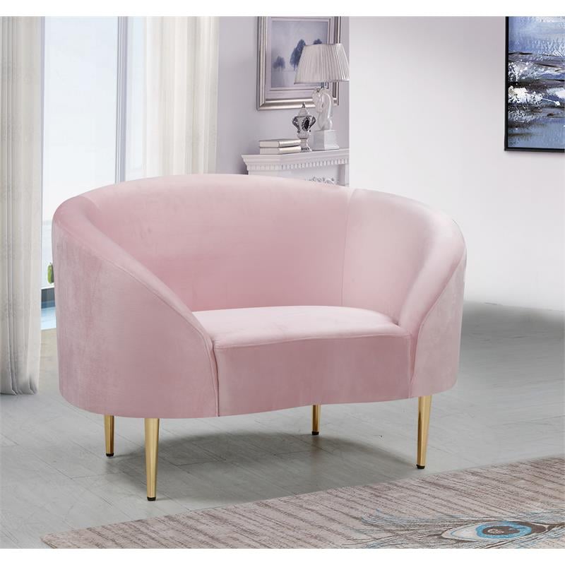 Pemberly Row Contemporary Velvet Accent Chair in Pink and Gold