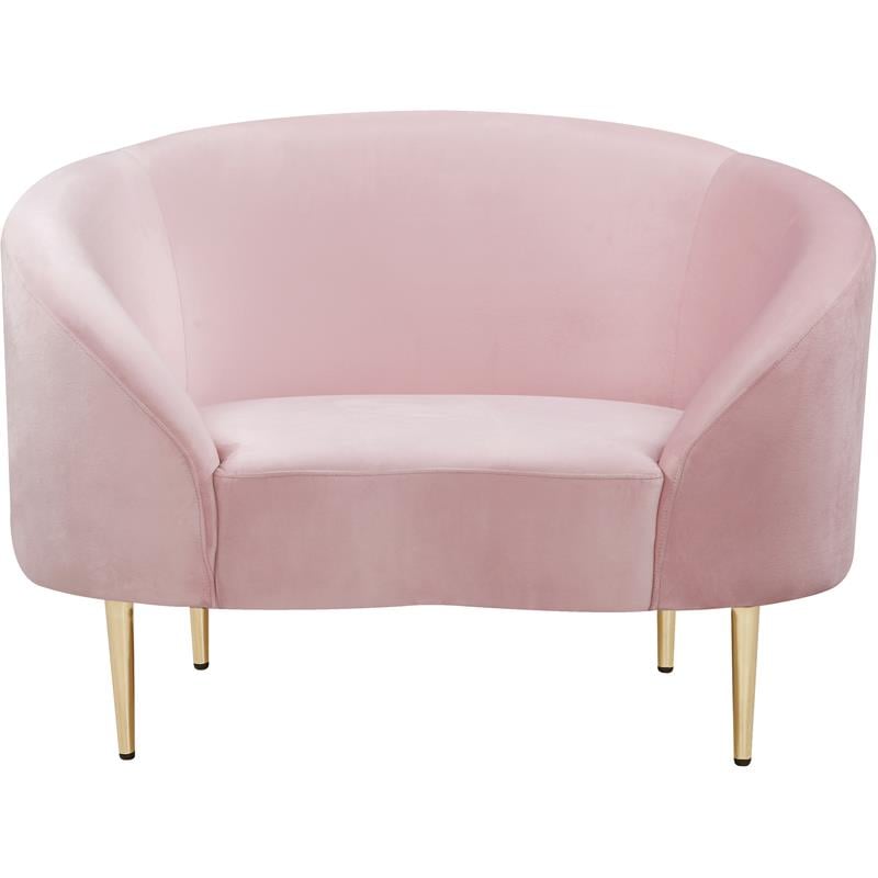 Pemberly Row Contemporary Velvet Accent Chair in Pink and Gold