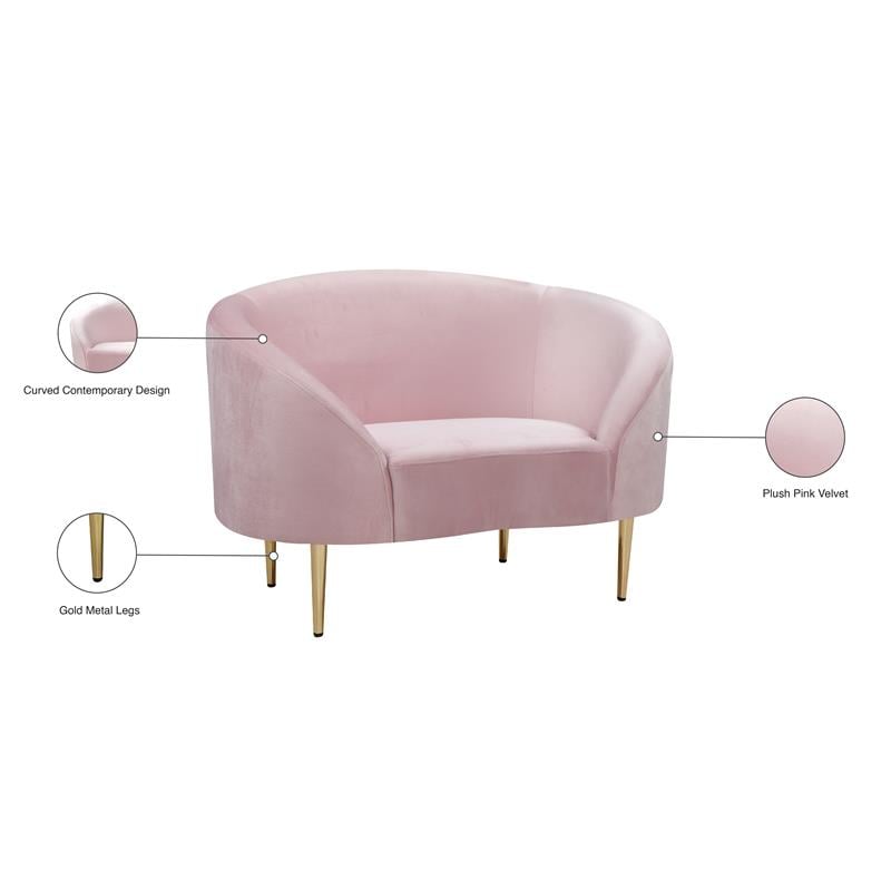 Pemberly Row Contemporary Velvet Accent Chair in Pink and Gold