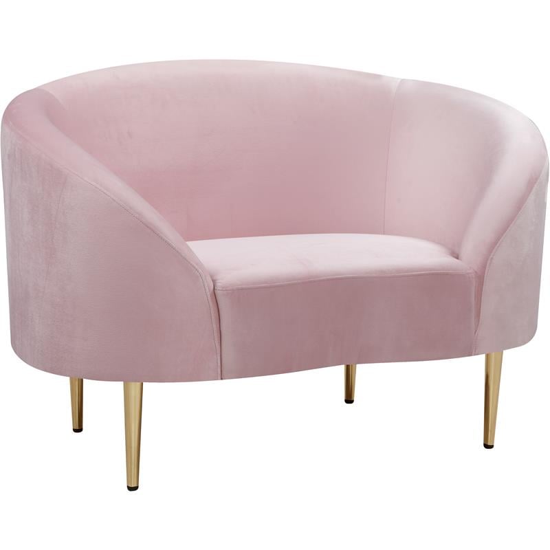 Pemberly Row Contemporary Velvet Accent Chair in Pink and Gold