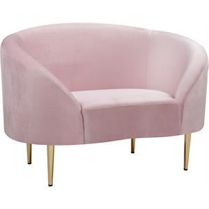 Pemberly Row Contemporary Velvet Accent Chair in Pink and Gold