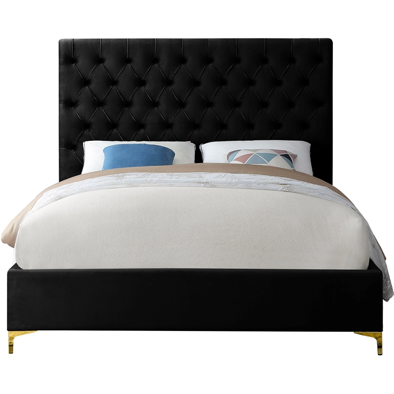 Pemberly Row Modern Solid Wood Tufted Velvet King Bed in Black