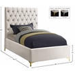 Pemberly Row Modern Solid Wood Tufted Velvet Twin Bed in Cream