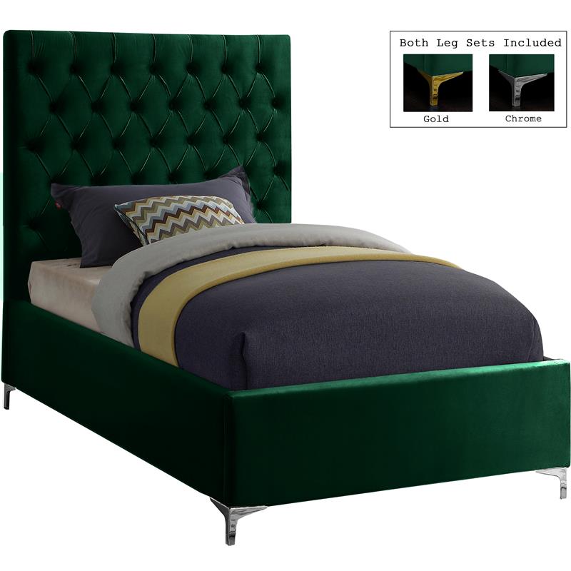 Pemberly Row Modern Solid Wood Tufted Velvet Twin Bed in Green