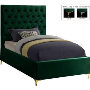 Pemberly Row Modern Solid Wood Tufted Velvet Twin Bed in Green