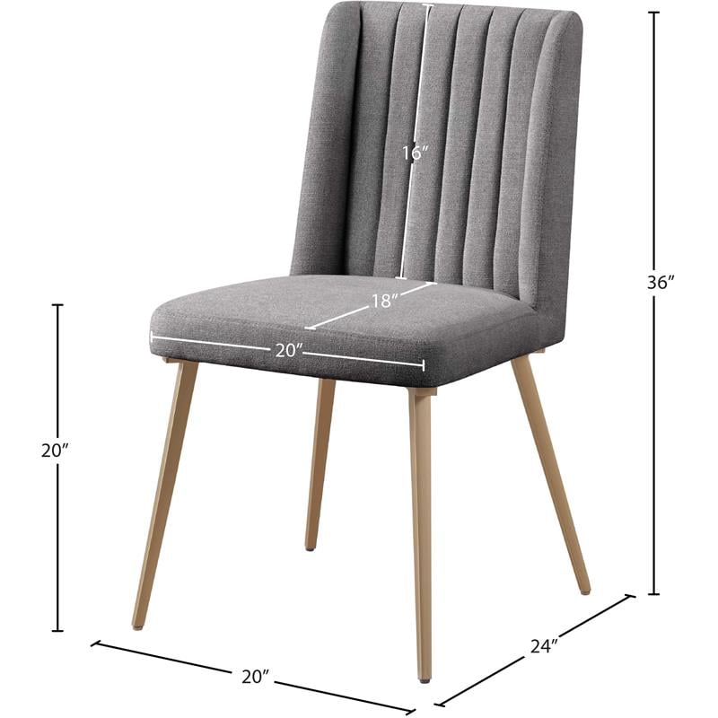 Pemberly Row Gray Linen Dining Chair with Gold Legs (Set of 2)