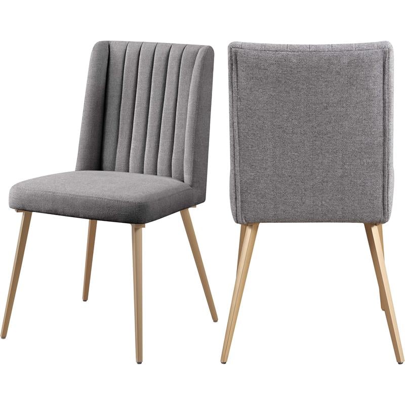Pemberly Row Gray Linen Dining Chair with Gold Legs (Set of 2)