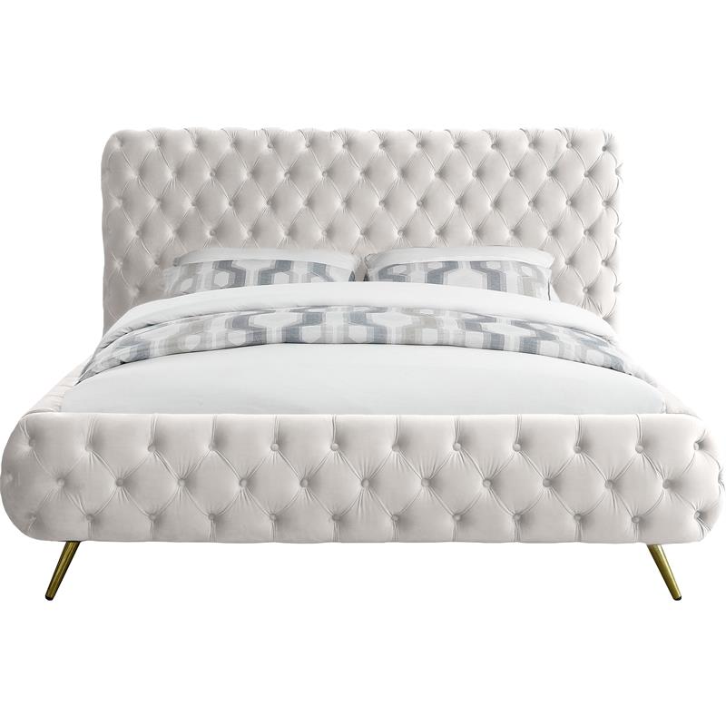 Pemberly Row Modern Solid Wood Tufted Velvet King Bed in Cream