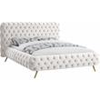 Pemberly Row Modern Solid Wood Tufted Velvet King Bed in Cream