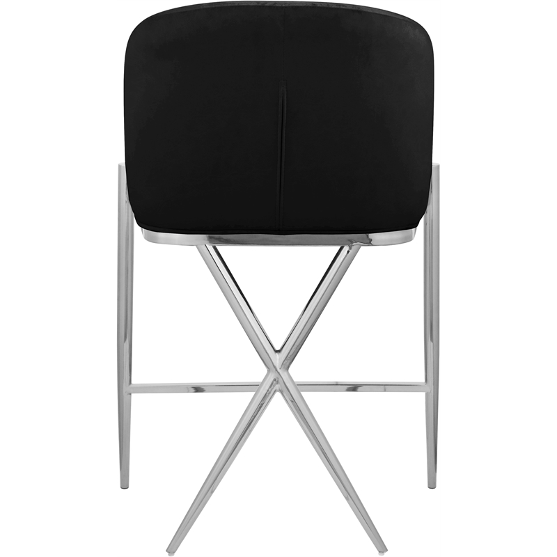 Pemberly Row Black Velvet Counter Stool with Chrome Metal Legs