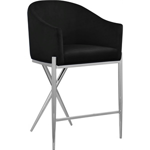 Pemberly Row Black Velvet Counter Stool with Chrome Metal Legs