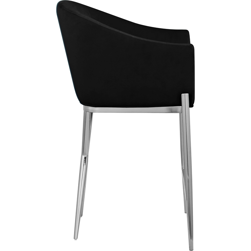 Pemberly Row Black Velvet Counter Stool with Chrome Metal Legs