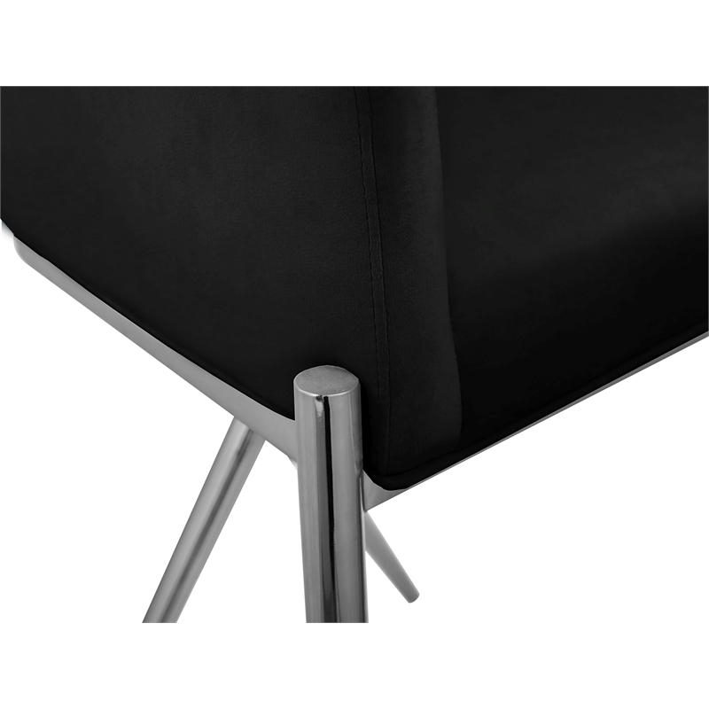 Pemberly Row Black Velvet Counter Stool with Chrome Metal Legs