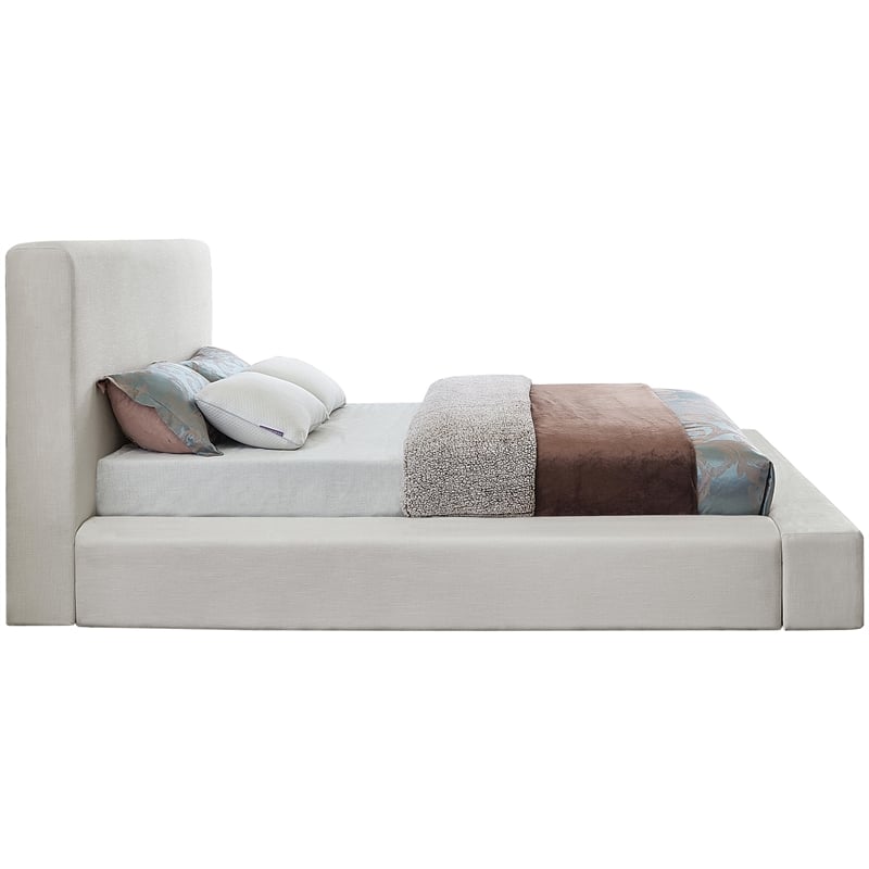 Pemberly Row Contemporary Cream Linen Textured Fabric King Bed