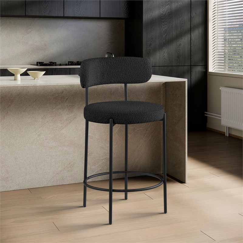 Pemberly Row Contemporary Black Boucle Fabric Stool (Set of 2)