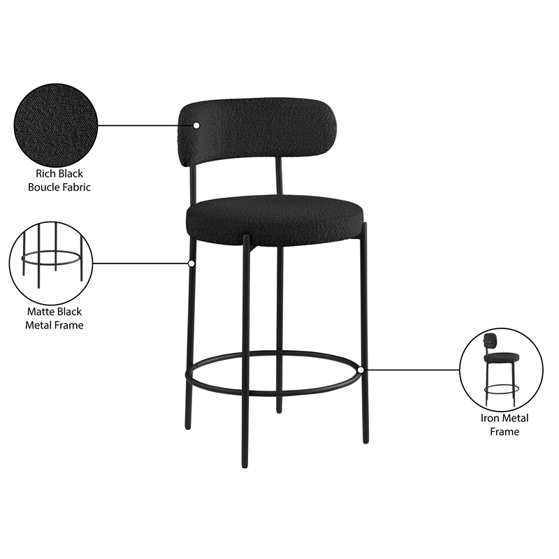 Pemberly Row Contemporary Black Boucle Fabric Stool (Set of 2)