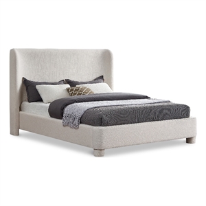 Pemberly Row Contemporary Cream Linen Textured Fabric King Bed