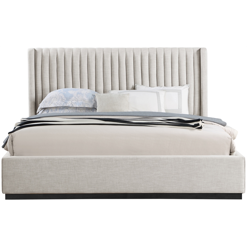 Pemberly Row Contemporary Beige Linen Textured Fabric King Bed