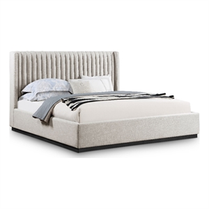 Pemberly Row Contemporary Beige Linen Textured Fabric King Bed