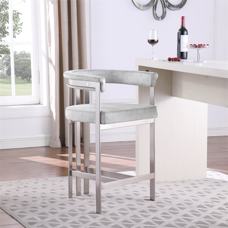 Pemberly Row Contemporary Gray Velvet Counter Stool (Set of 2)