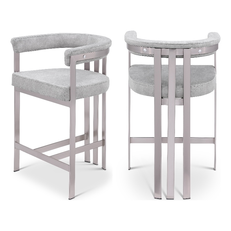 Pemberly Row Contemporary Gray Velvet Counter Stool (Set of 2)