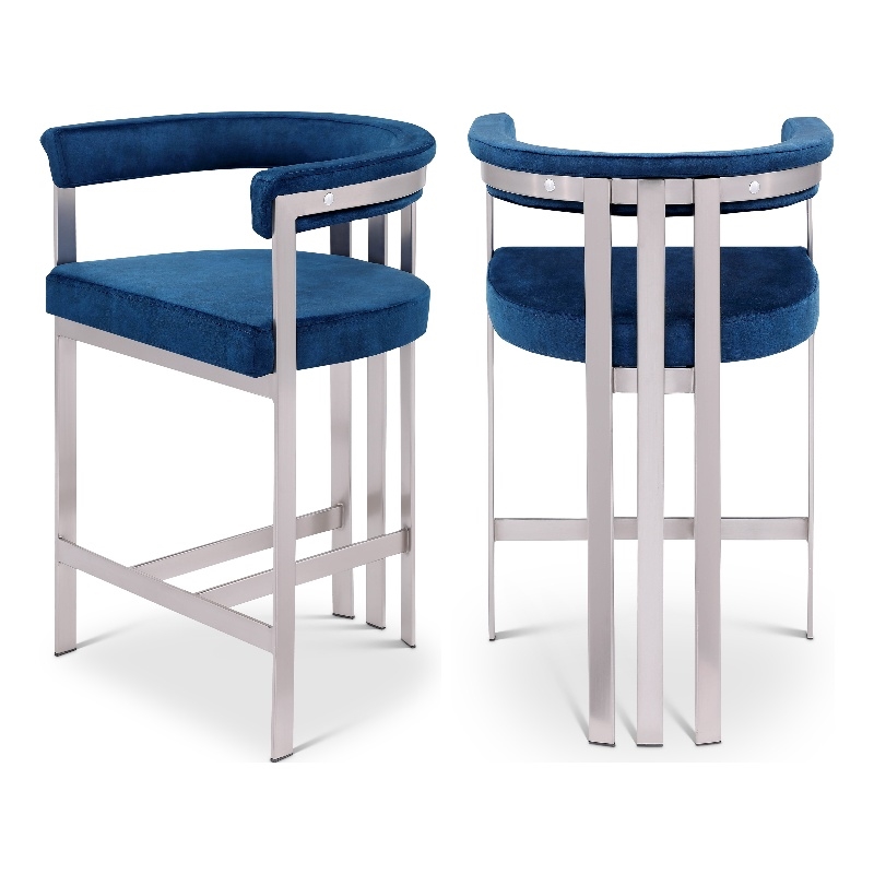 Pemberly Row Contemporary Navy Velvet Counter Stool (Set of 2)