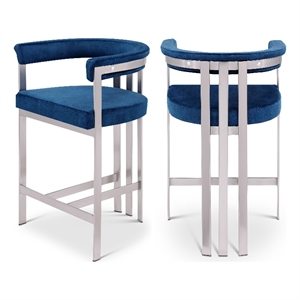 Pemberly Row Contemporary Navy Velvet Counter Stool (Set of 2)