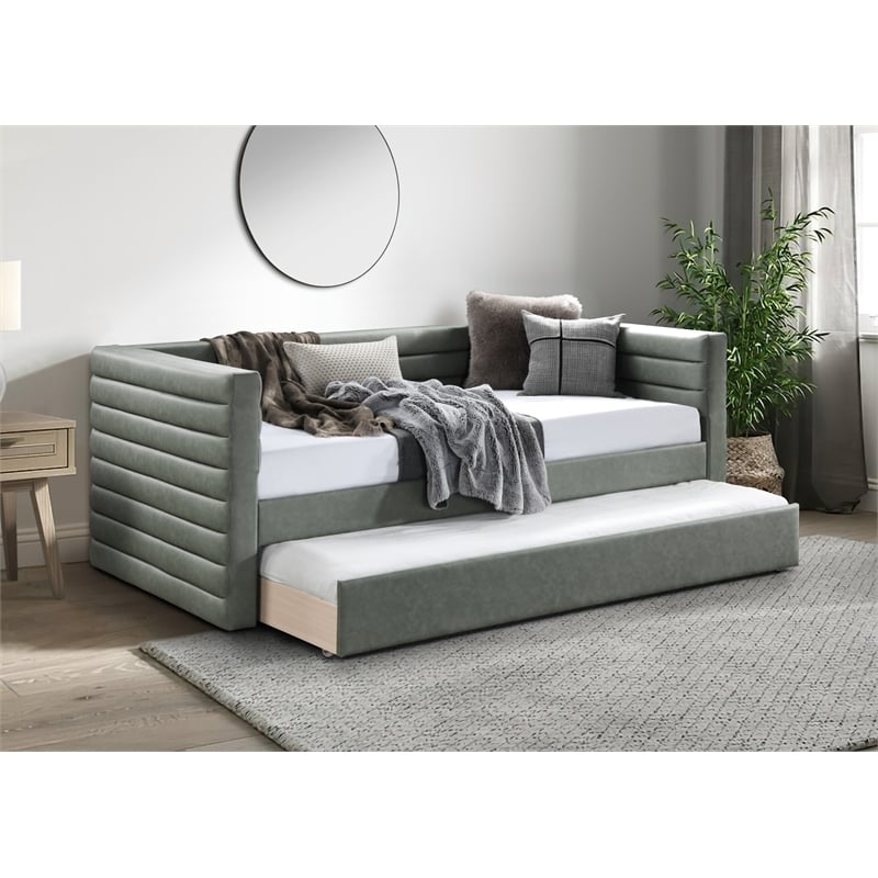 Pemberly Row Contemporary Soft Green Vegan Leather Twin Daybed