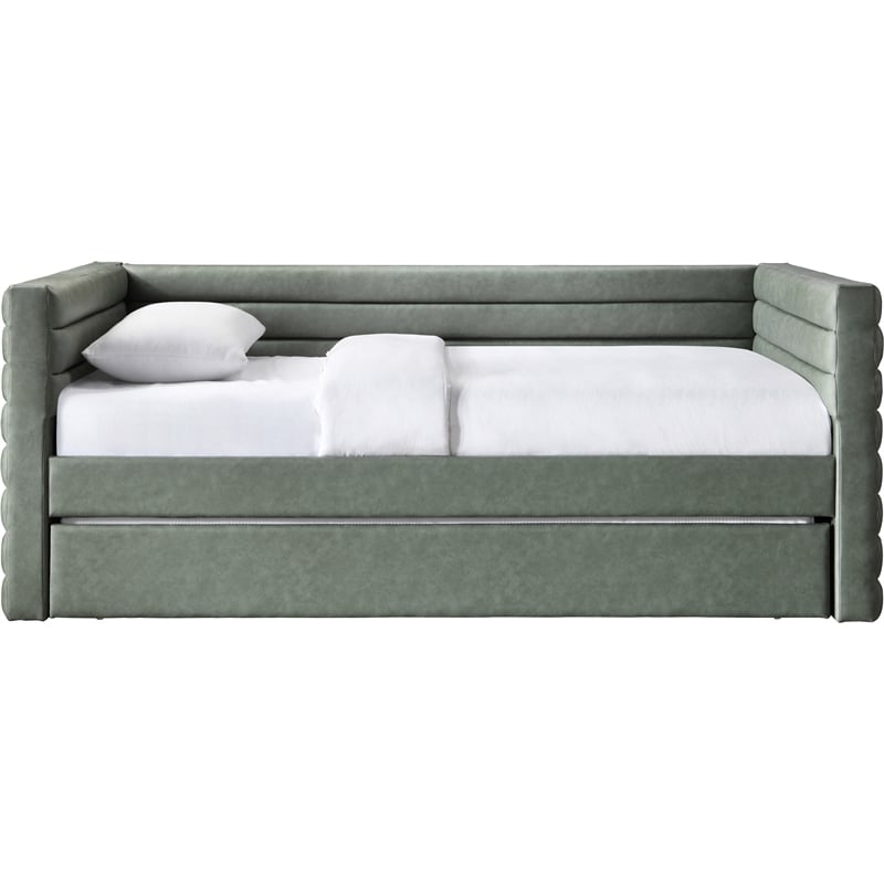 Pemberly Row Contemporary Soft Green Vegan Leather Twin Daybed