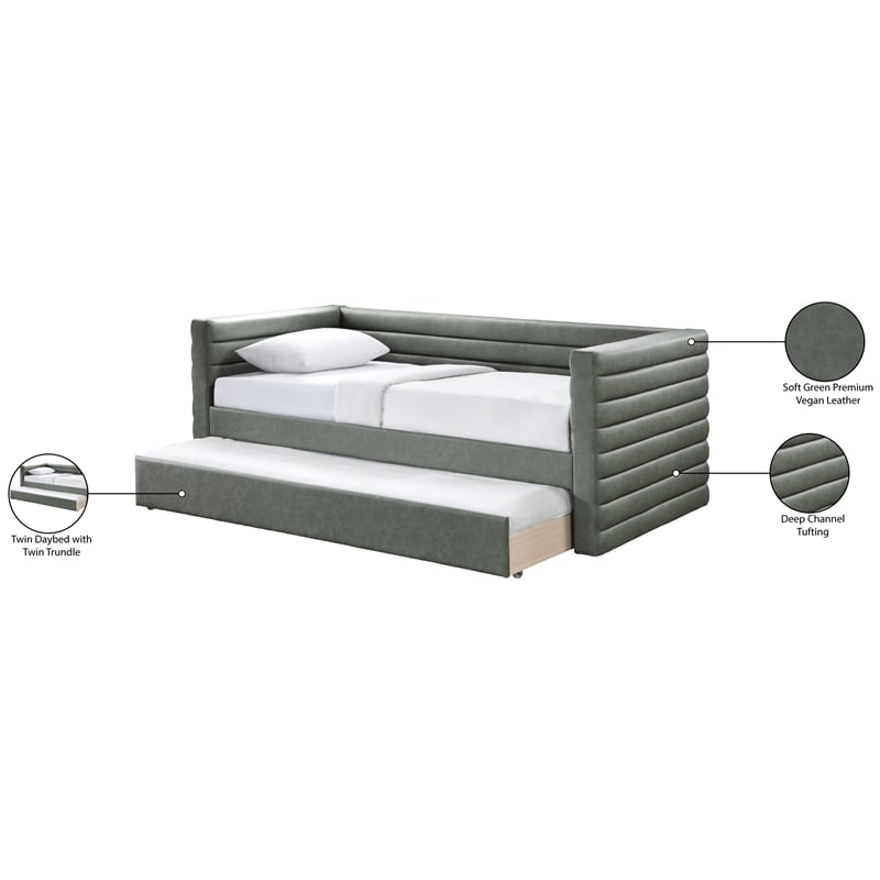 Pemberly Row Contemporary Soft Green Vegan Leather Twin Daybed