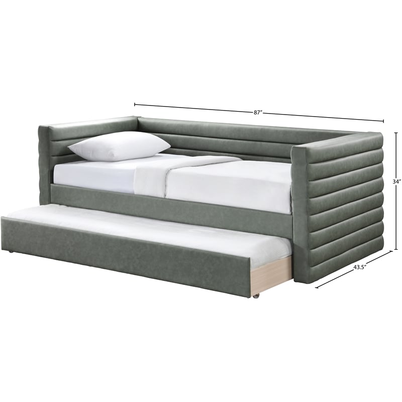 Pemberly Row Contemporary Soft Green Vegan Leather Twin Daybed