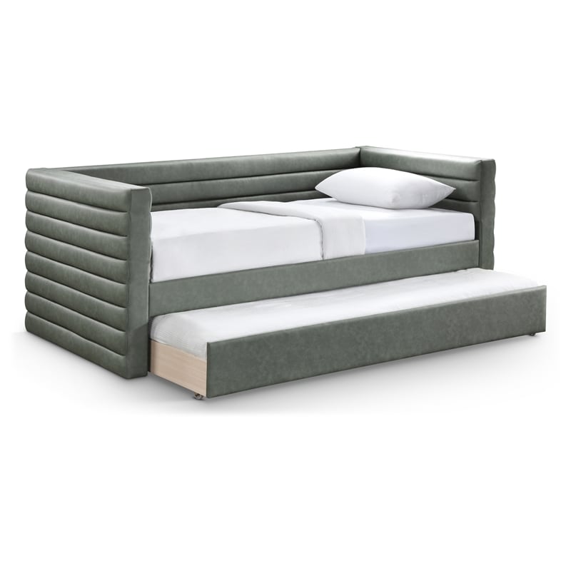 Pemberly Row Contemporary Soft Green Vegan Leather Twin Daybed
