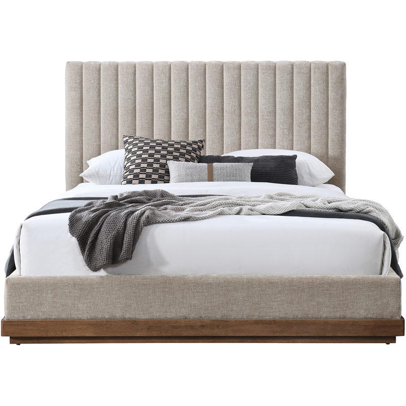Pemberly Row Contemporary Soft Beige Chenille Fabric Queen Bed