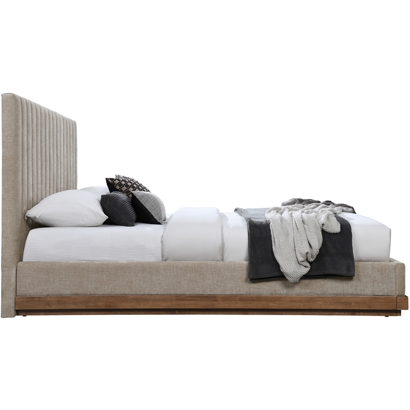 Pemberly Row Contemporary Soft Beige Chenille Fabric Queen Bed