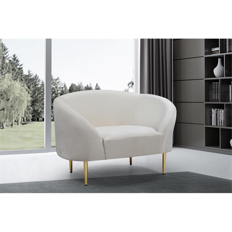 Pemberly Row Contemporary Velvet Accent Chair in Cream and Gold