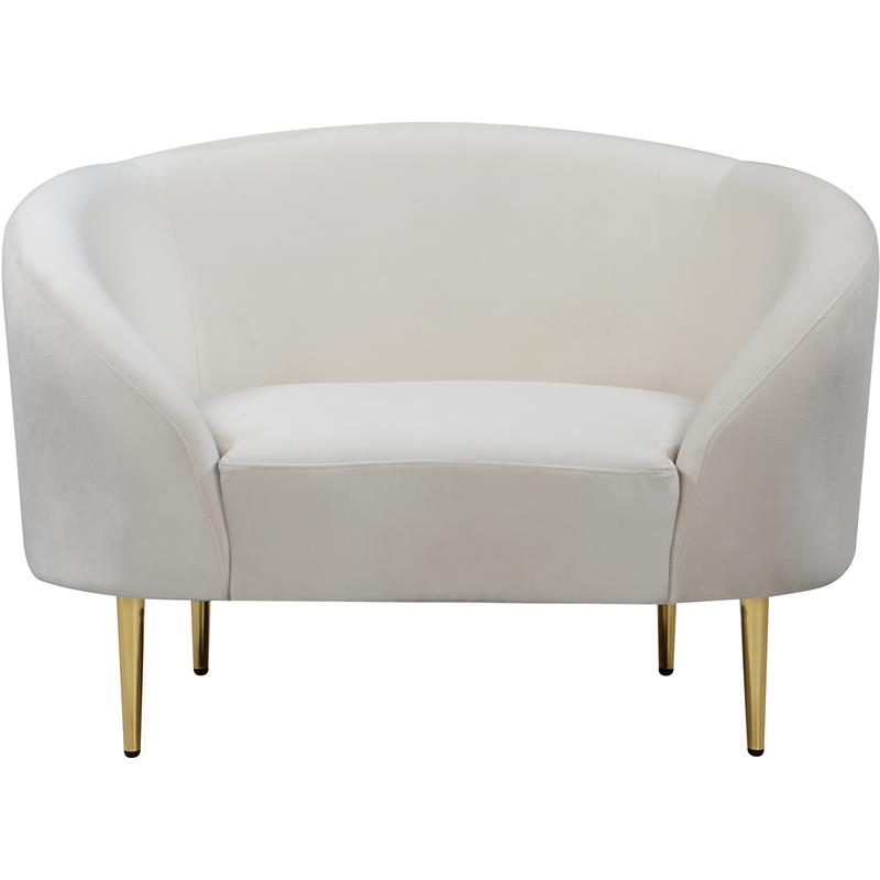 Pemberly Row Contemporary Velvet Accent Chair in Cream and Gold