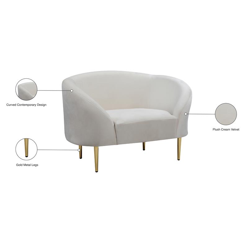 Pemberly Row Contemporary Velvet Accent Chair in Cream and Gold