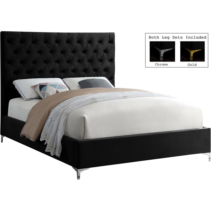 Pemberly Row Modern Solid Wood Tufted Velvet Queen Bed in Black