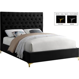 Pemberly Row Modern Solid Wood Tufted Velvet Queen Bed in Black