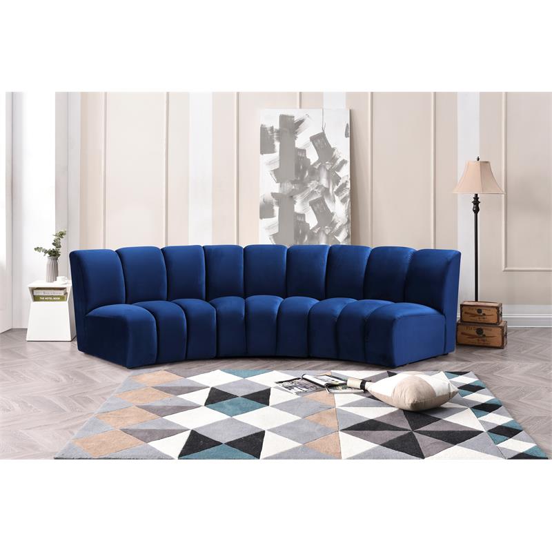 Pemberly Row Contemporary Navy Velvet 3-Piece Modular Sectional